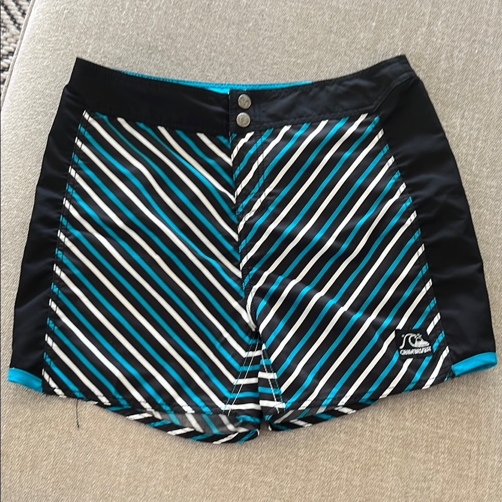Quiksilver Black White and Blue Teal Striped Boardshorts
